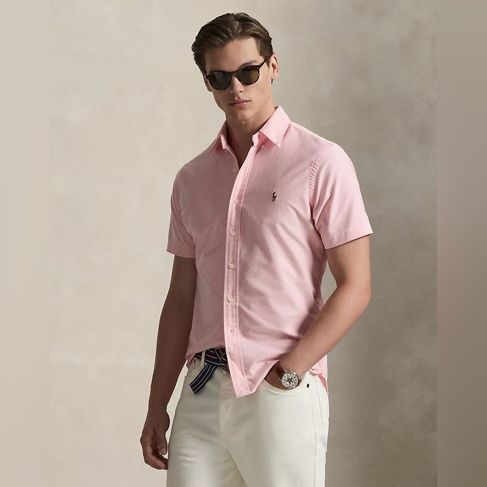 Polo Ralph Lauren mens 2XL XXL pink classic fit short sleeve oxford shirt EUC